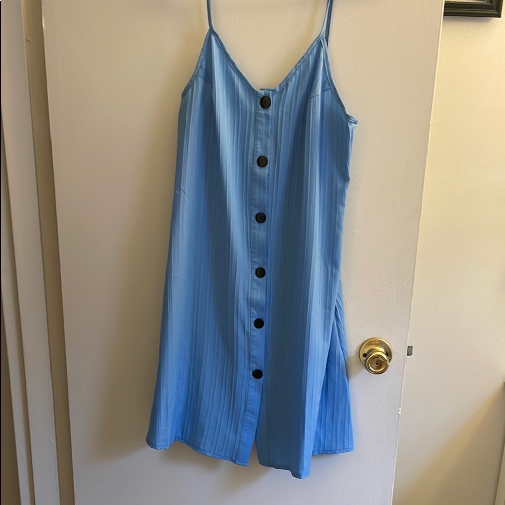 Blue Button-Down Slip Dress